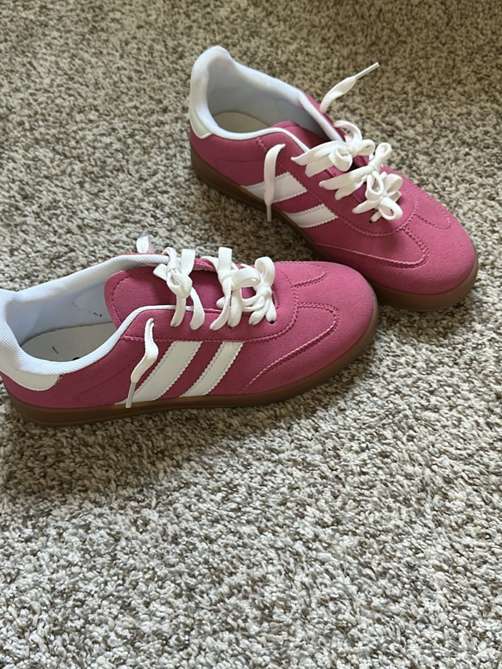 Women’s Pink Casual Lace-Up Sneakers with White Stripes